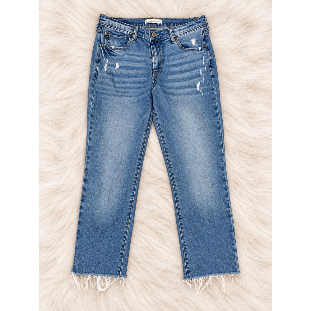 Kancan Maurices Size 29 High Rise Ankle Straight Leg Distressed Raw Hem Jeans